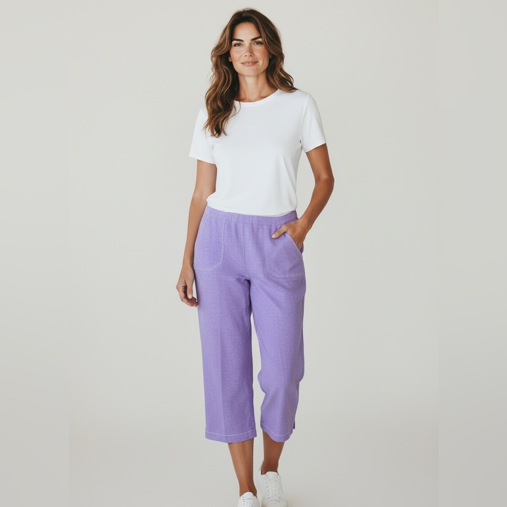 Alfred Dunner Lavender Pull-On Linen-Blend Capris